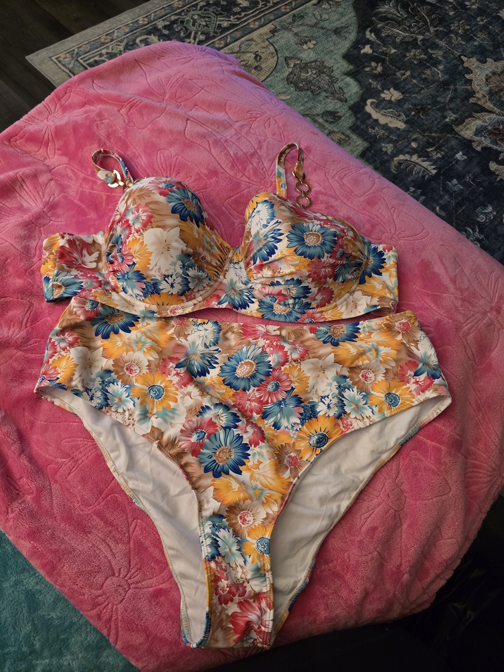 Floral High-Waist Bikini Set in Bright Multicolor